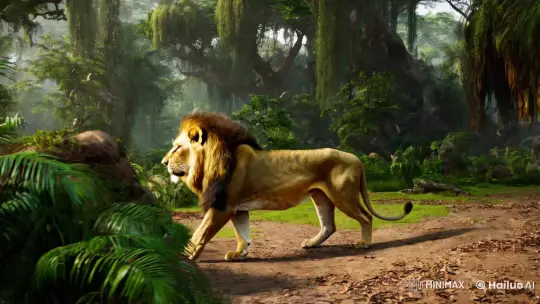 Majestic Lion in Verdant Jungle Captured by Cinematography – AI Generated Video | Hailuo AI
