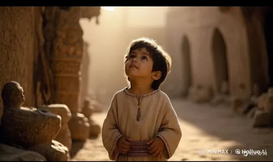 Innocent Fascination in Ancient Sunlit Courtyard – AI Generated Video | Hailuo AI