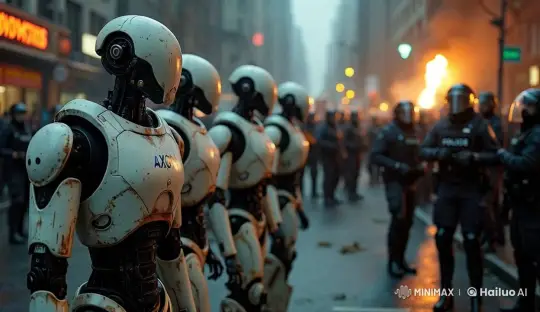 AXON Androids and Police on Alert in Chaotic Cityscape – AI Generated Video | Hailuo AI