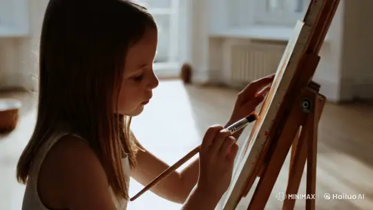 Artistic Girl Painting in Serene Studio Setting – AI Generated Video | Hailuo AI