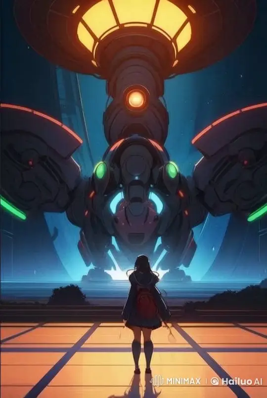 Young Girl Meets Towering Robot in Futuristic Encounter – AI Generated Video | Hailuo AI