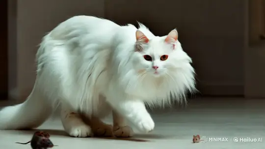 Majestic White Feline Showcases Grace in Minimalist Setting – AI Generated Video | Hailuo AI