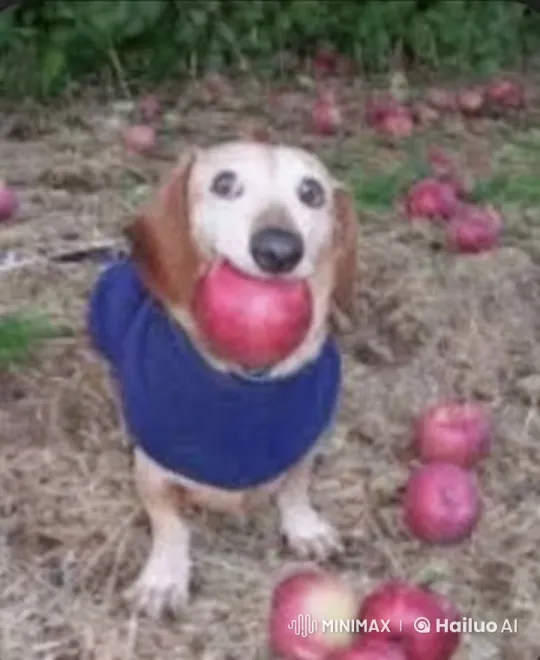 Dog Surprises Man with Toy Gun in Apple Orchard – AI Generated Video | Hailuo AI