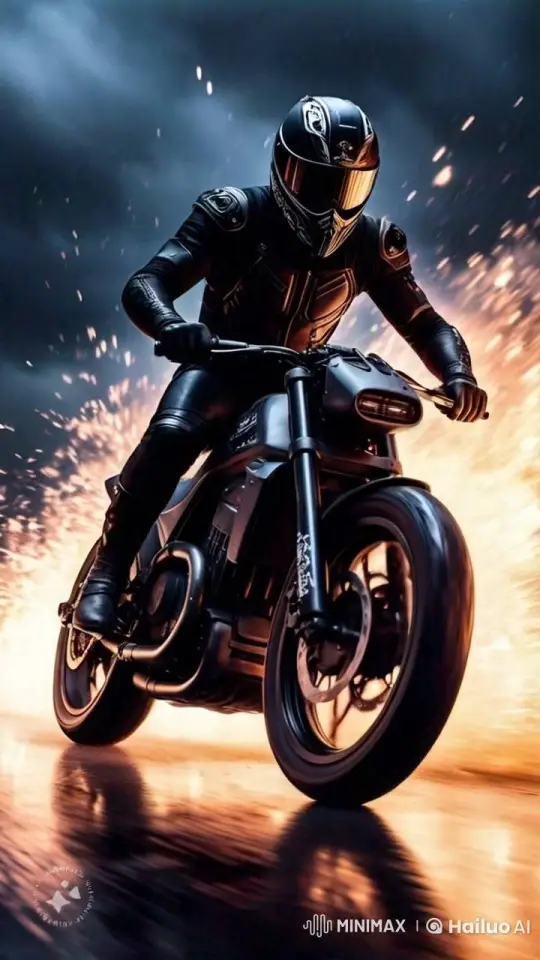 Biker Escapes Fiery Explosion in Thrilling Chase – AI Generated Video | Hailuo AI
