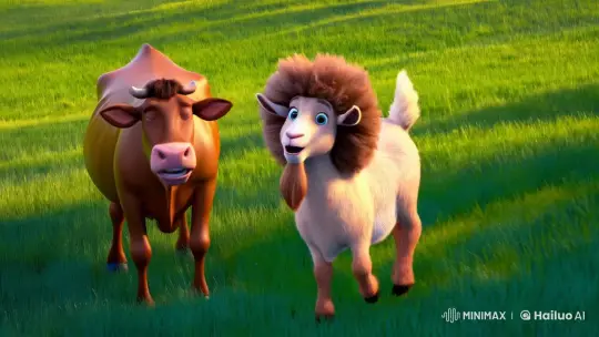 Animated Pastoral Encounter of Cow and Goat – AI Generated Video | Hailuo AI