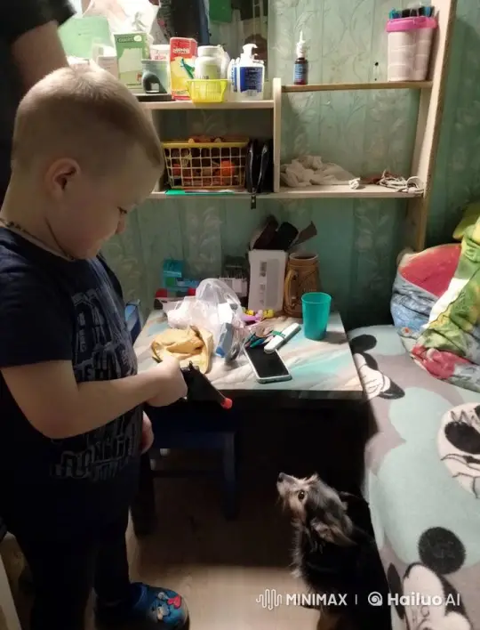 Child Plays with Toy Gun, Dog Shields Itself – AI Generated Video | Hailuo AI
