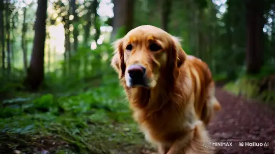 Golden Retriever in Serene Forest Exploration – AI Generated Video | Hailuo AI