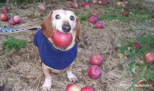 Dog Writes Note with Apple in Autumn Setting – AI Generated Video | Hailuo AI