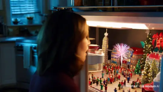 Woman Discovers Miniature Christmas City in Fridge – AI Generated Video | Hailuo AI