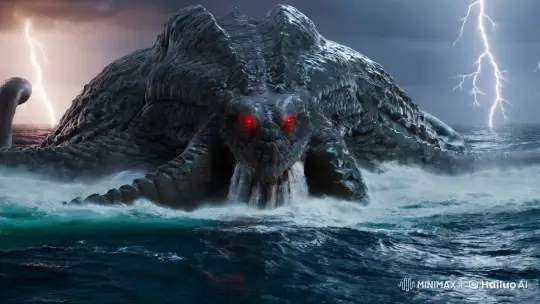 Stormy Encounter with a Hyper-Realistic Kraken – AI Generated Video | Hailuo AI