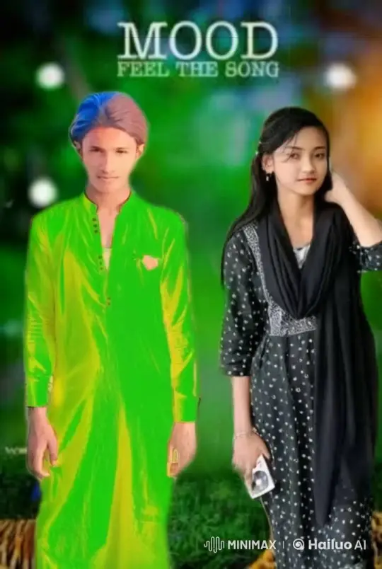 Pair Poses with 'Feel The Song' Text on Vibrant Background – AI Generated Video | Hailuo AI