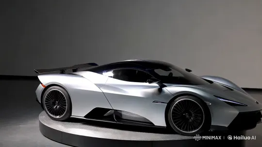 Futuristic Electric Supercar Showcased in Minimalist Studio – AI Generated Video | Hailuo AI