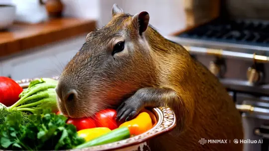 Capybara Savors Veggie Feast in Ornate Pot – AI Generated Video | Hailuo AI