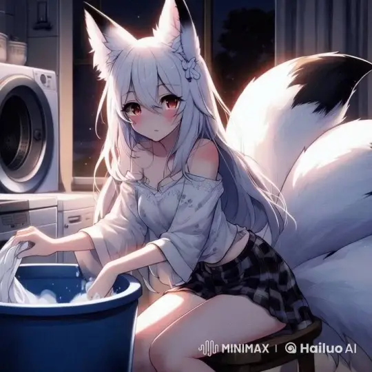 Fox-Eared Girl Serenely Hand-Washes Laundry – AI Generated Video | Hailuo AI