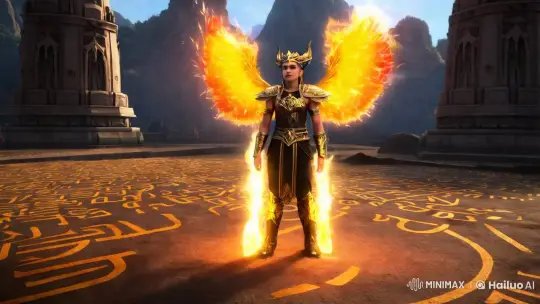 Phoenix Warrior Awakens in Sunlit Temple – AI Generated Video | Hailuo AI