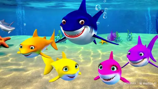 Colorful Shark Family Adventure in Vibrant Underwater World – AI Generated Video | Hailuo AI