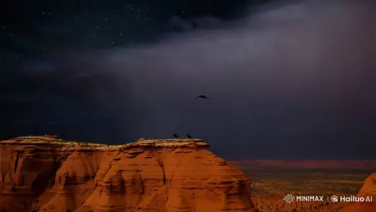 Resilient Bird Soars Through Stormy Desert Night – AI Generated Video | Hailuo AI