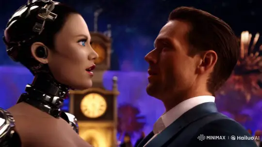 Romantic Dance Between Man and Android at 2025 New Year's Eve – AI Generated Video | Hailuo AI
