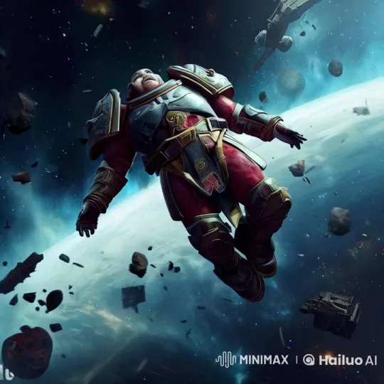 Crimson Soldier in Tranquil Space with Earth Background – AI Generated Video | Hailuo AI