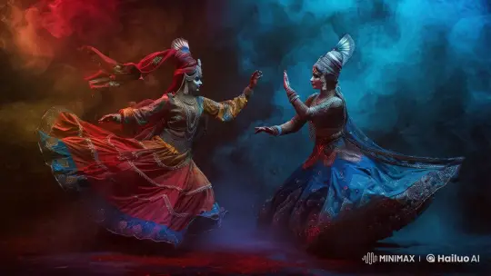 Traditional Dance Duet in Live2D with Vibrant Costumes and Dynamic Lighting – AI Generated Video | Hailuo AI