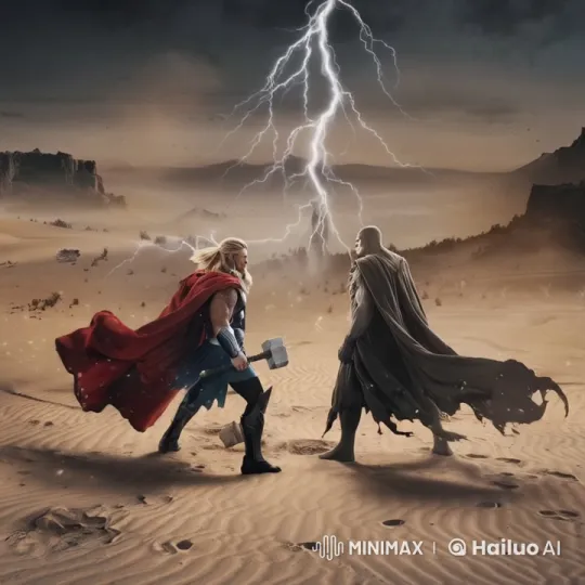 Desert Confrontation: Two Figures Prepare for Epic Battle – AI Generated Video | Hailuo AI