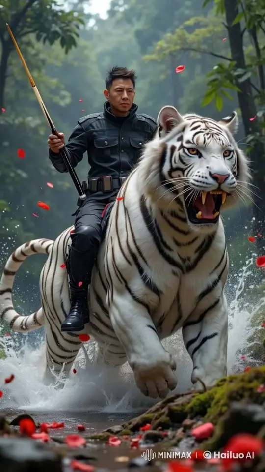 Man on Tiger: Live2D Animation in Lush Forest – AI Generated Video | Hailuo AI