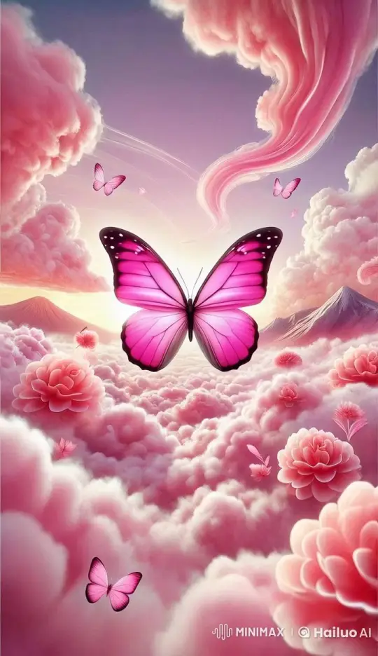 Magical Butterfly Dance in a Pink Cloudscape – AI Generated Video | Hailuo AI