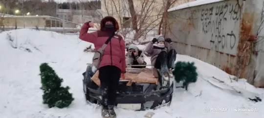 Car Accident in Snowy Area Hits People, Crashes into Garage – AI Generated Video | Hailuo AI