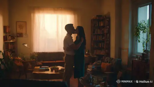 Intimate Couple's Kiss in Artistic Living Room Setting – AI Generated Video | Hailuo AI