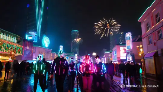 Cyberpunk New Year in Minsk: Neon Dreamscape – AI Generated Video | Hailuo AI