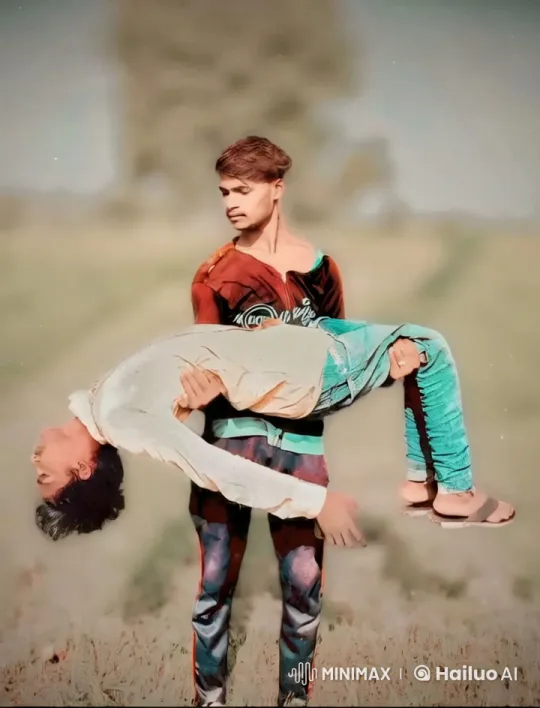 Young Man Comforts Unconscious Person in Field – AI Generated Video | Hailuo AI