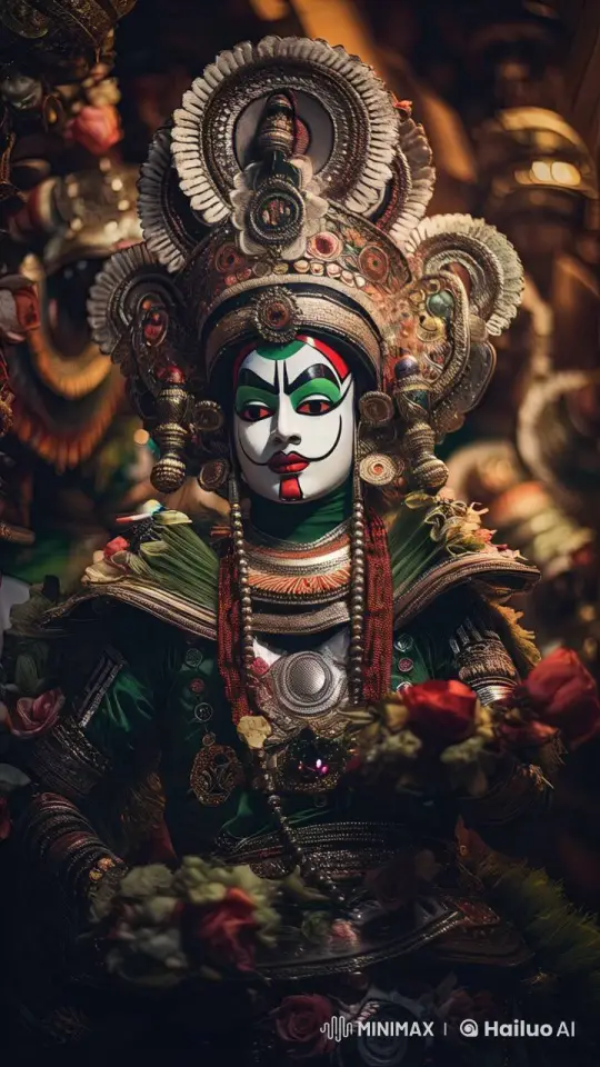 Traditional Cultural Dancer with Elaborate Headdress and Rhythmic Flower Movements – AI Generated Video | Hailuo AI