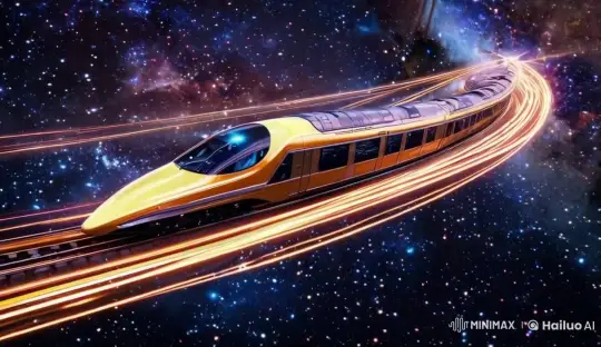 Yellow Train Speeds Through Space, Heading to Festive Earth 2025 – AI Generated Video | Hailuo AI