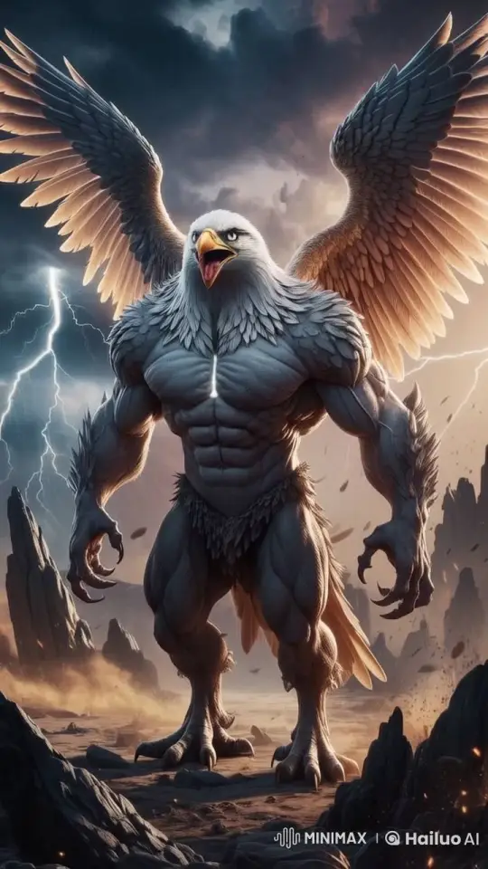 Live2D Video: Epic Bodybuilder-Eagle Hybrid Standoff – AI Generated Video | Hailuo AI