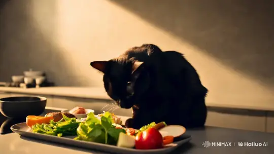 Sleek Cat Explores Minimalist Kitchen in Slow Motion – AI Generated Video | Hailuo AI