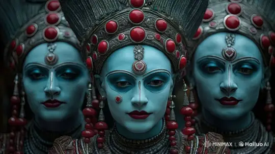 Blue-faced Figures Share Joyful Laughter and Friendship – AI Generated Video | Hailuo AI