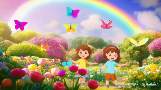 Fantasy Garden: Children Embrace Butterfly Flight – AI Generated Video | Hailuo AI