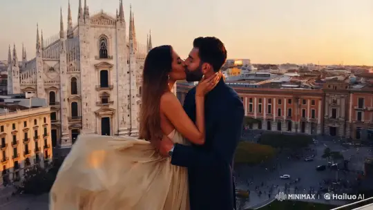 Passionate Embrace in Milan's Romantic Cityscape – AI Generated Video | Hailuo AI