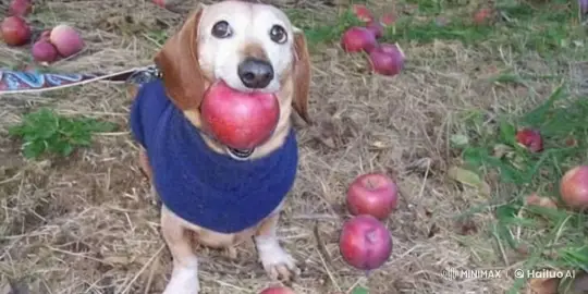 Small Dog Enjoying Apple on Peaceful Farm – AI Generated Video | Hailuo AI