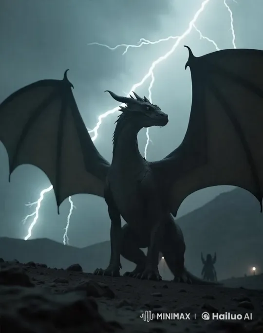 Majestic Dragon Takes Flight in Stormy HDR 8K Aerial Scene – AI Generated Video | Hailuo AI