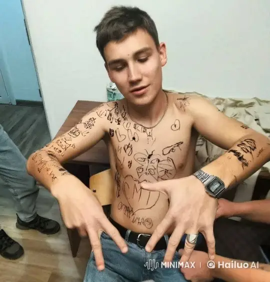 Young Man Shows Off Gun to Tattooed Individuals – AI Generated Video | Hailuo AI