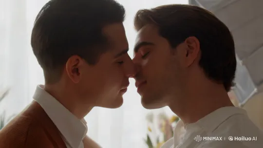 Artistic Couple's Intimate Kiss Captured in Soft Light – AI Generated Video | Hailuo AI