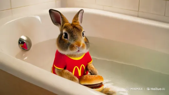 Whimsical Rabbit Nibbles Big Mac in Bathtub – AI Generated Video | Hailuo AI