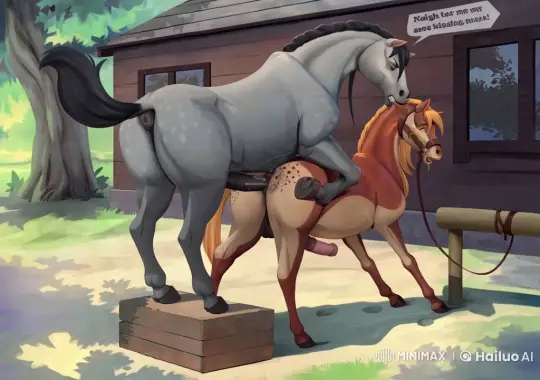 Live2D Animation of Dominant Gray Stallion and Brown Mare – AI Generated Video | Hailuo AI