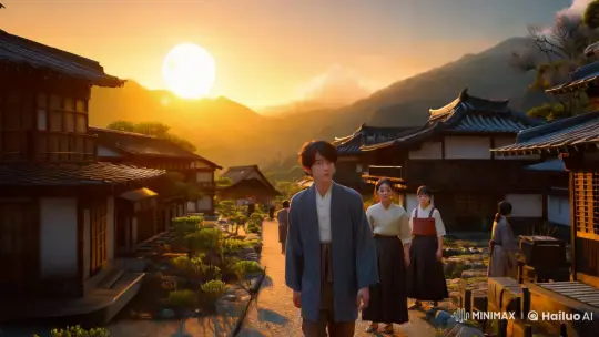 Aesthetic Japanese Village Sunset: Kaito's Enigmatic Journey – AI Generated Video | Hailuo AI