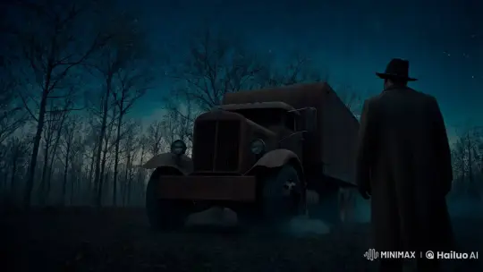 Rustic Truck in Night's Embrace: A Study in Light and Silence – AI Generated Video | Hailuo AI