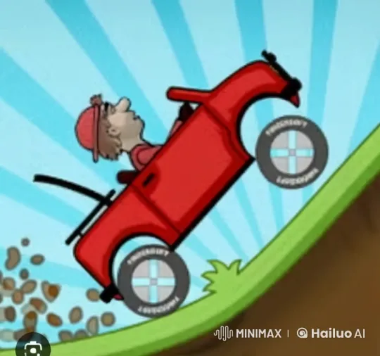 Red Car Ascends Hill in Hill Climb Racing Style – AI Generated Video | Hailuo AI