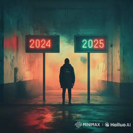 Person Examines 2024-2025 Signboards, Exits with Increasing Light – AI Generated Video | Hailuo AI