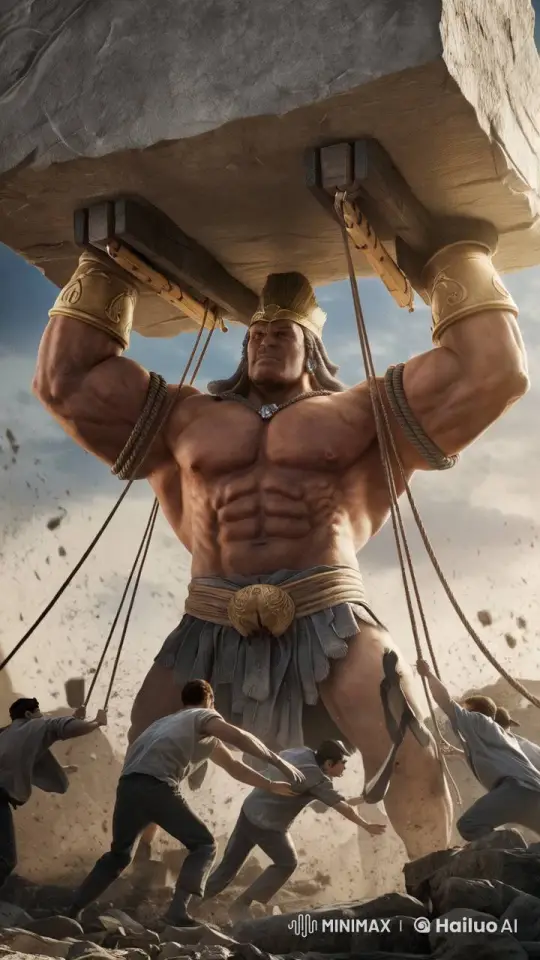 Ancient Warrior Supports Stone, Showcases Endurance and Teamwork – AI Generated Video | Hailuo AI