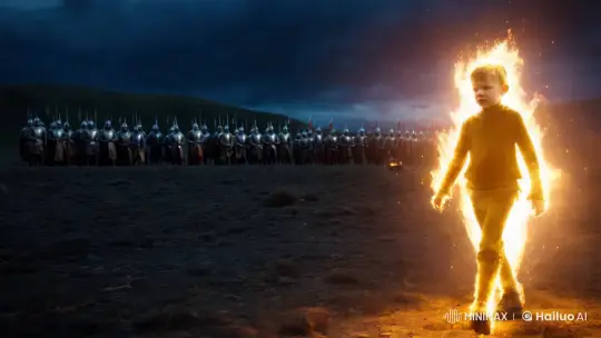 Child of Flame Walks Through Medieval Nightfall – AI Generated Video | Hailuo AI